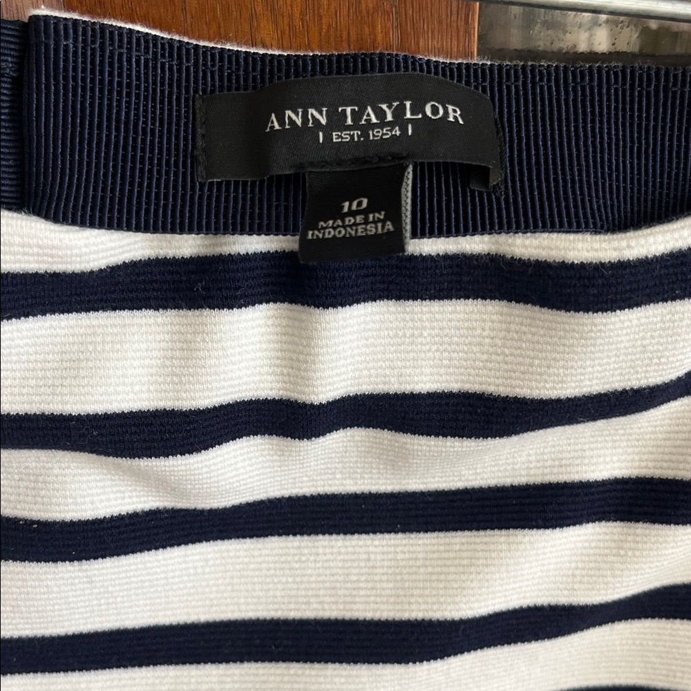 Ann Taylor Navy & White Striped Boatneck Top